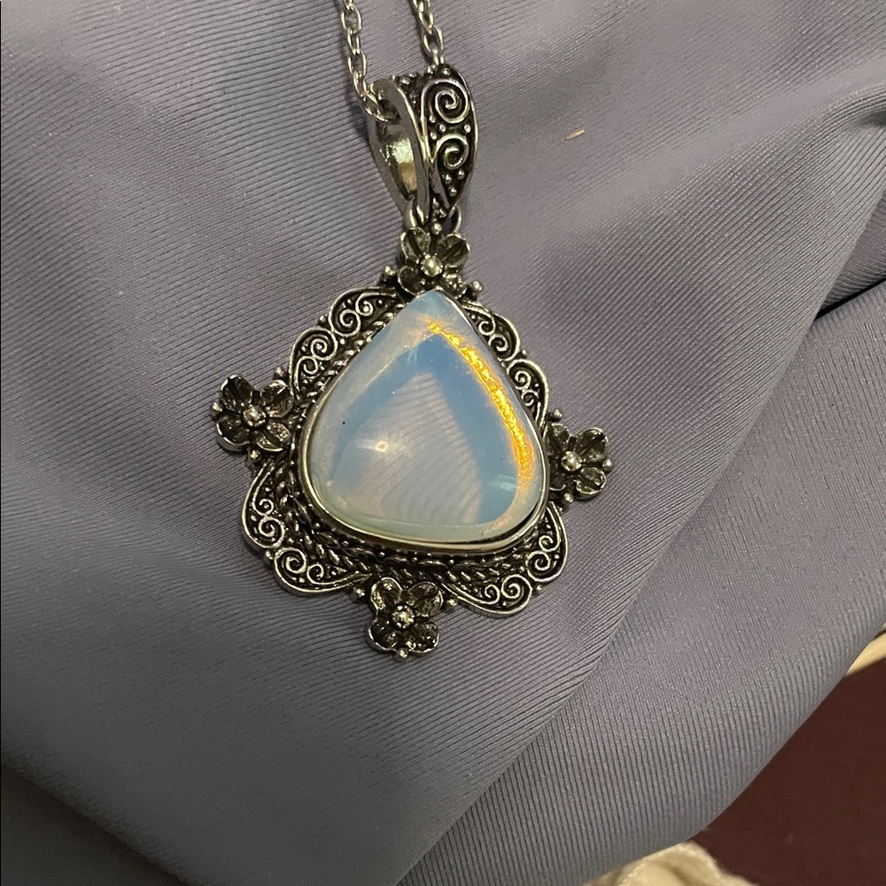 Elegant Silver Pendant with moon stone. Choose your chain.